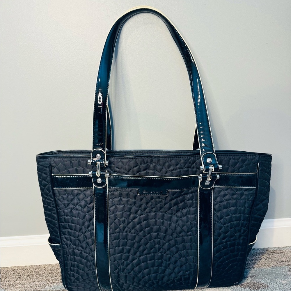 Vera Bradley large black laptop bag or shoulder bag with patent leather straps